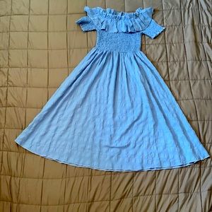 Blue frills just under knee length dress